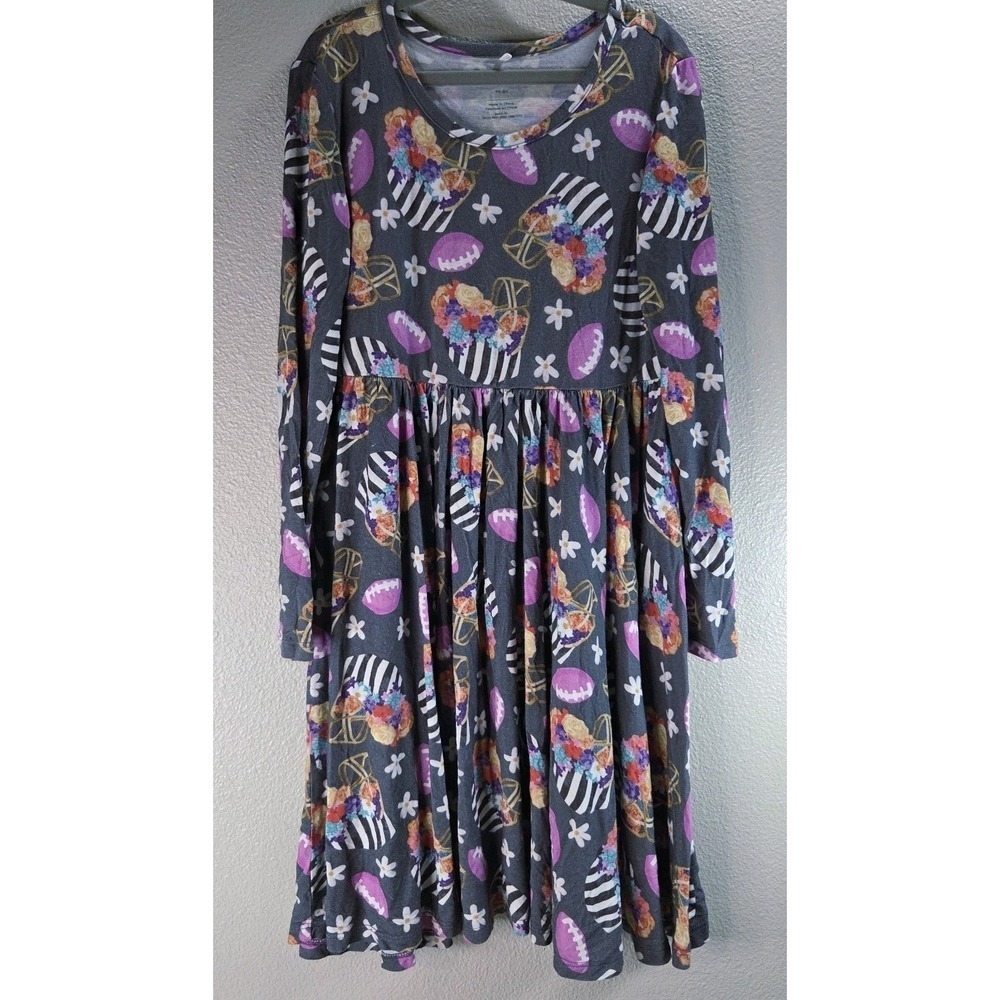 Posh Peanut Football Floral Twirl Dress Bamboo Long Sleeve Gray‎ Pink Girls 7/8